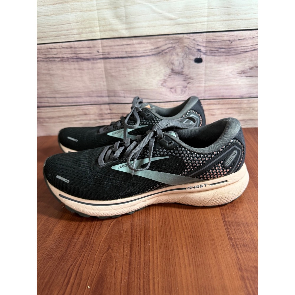 Brooks Ghost 14 Womens Running Shoes Black Grey Peach 1203561B026 Size 8